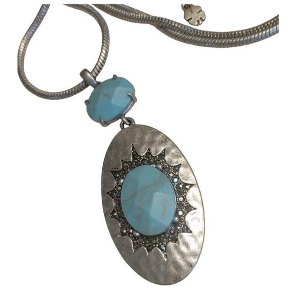 Lucky Brand Silver Sparkling Marcasite Faux Turquoise Statement Boho Necklace - Picture 2 of 7